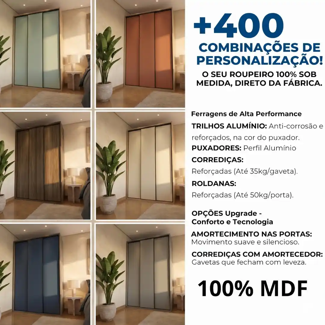 guarda-roupa sob medida 3 portas de correr riviera mais de 400 combinacoes cores personalizado direto da fabrica