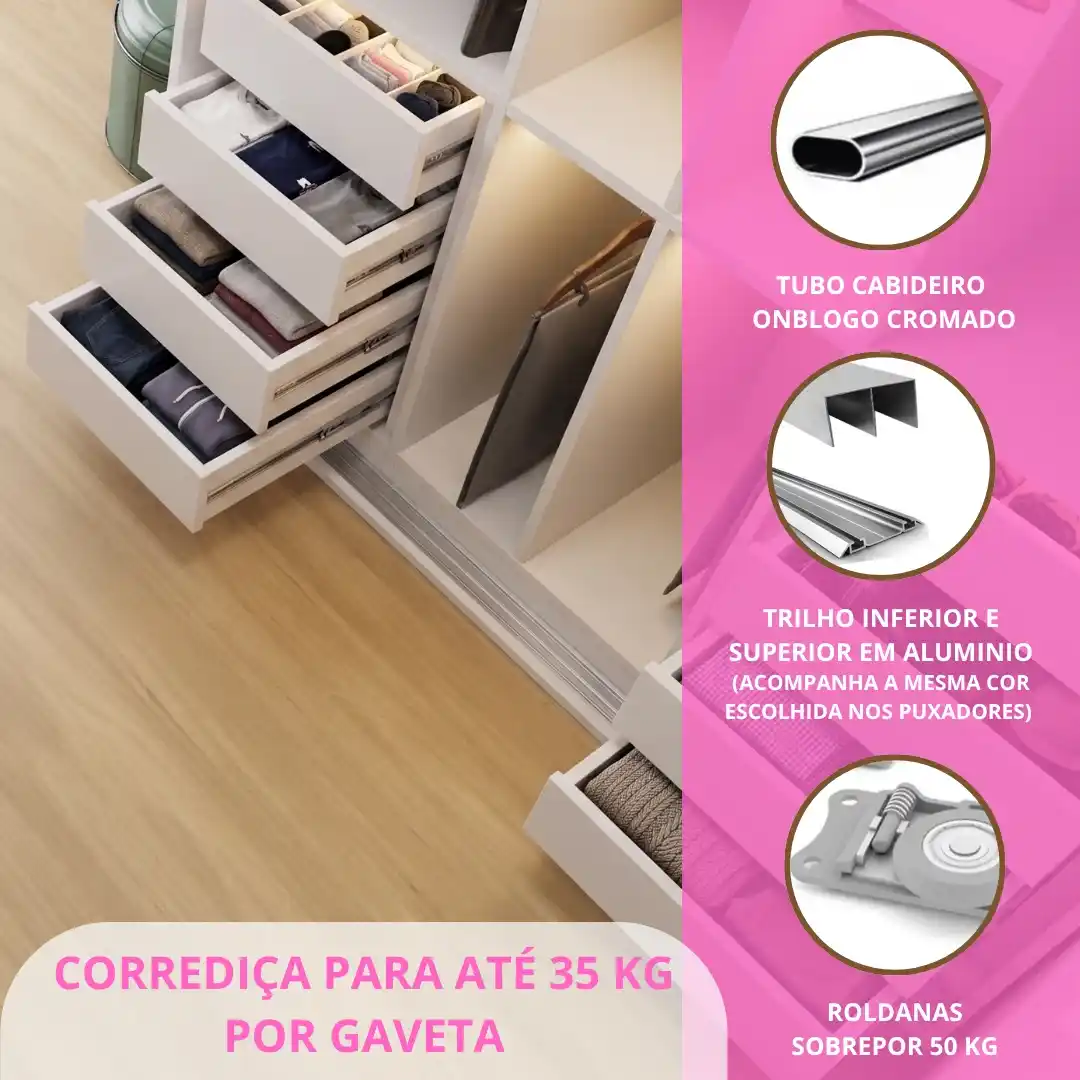 guarda-roupa sob medida 3 portas de correr riviera ferragens corredica 35kg trilho aluminio roldana 50kg