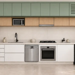Cozinha Planejada Continental com 4,72 Metros em MDF 18 mm e Lavanderia Integrada