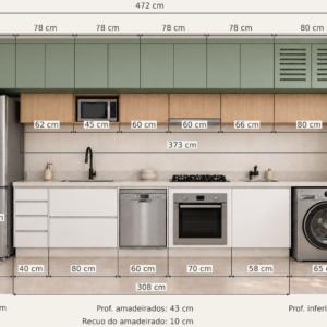 Cozinha Planejada Continental com 4,72 Metros em MDF 18 mm e Lavanderia Integrada