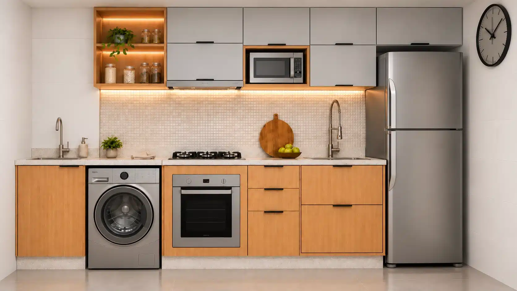 Cozinha Planejada Linare com  4 Metros em MDF 15 mm e Lavanderia Integrada