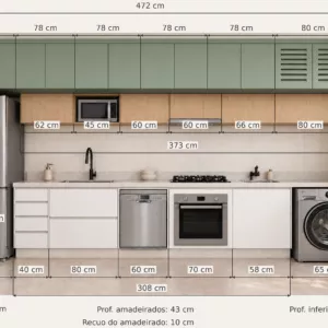 Cozinha Planejada Continental com 4,72 Metros em MDF 18 mm e Lavanderia Integrada